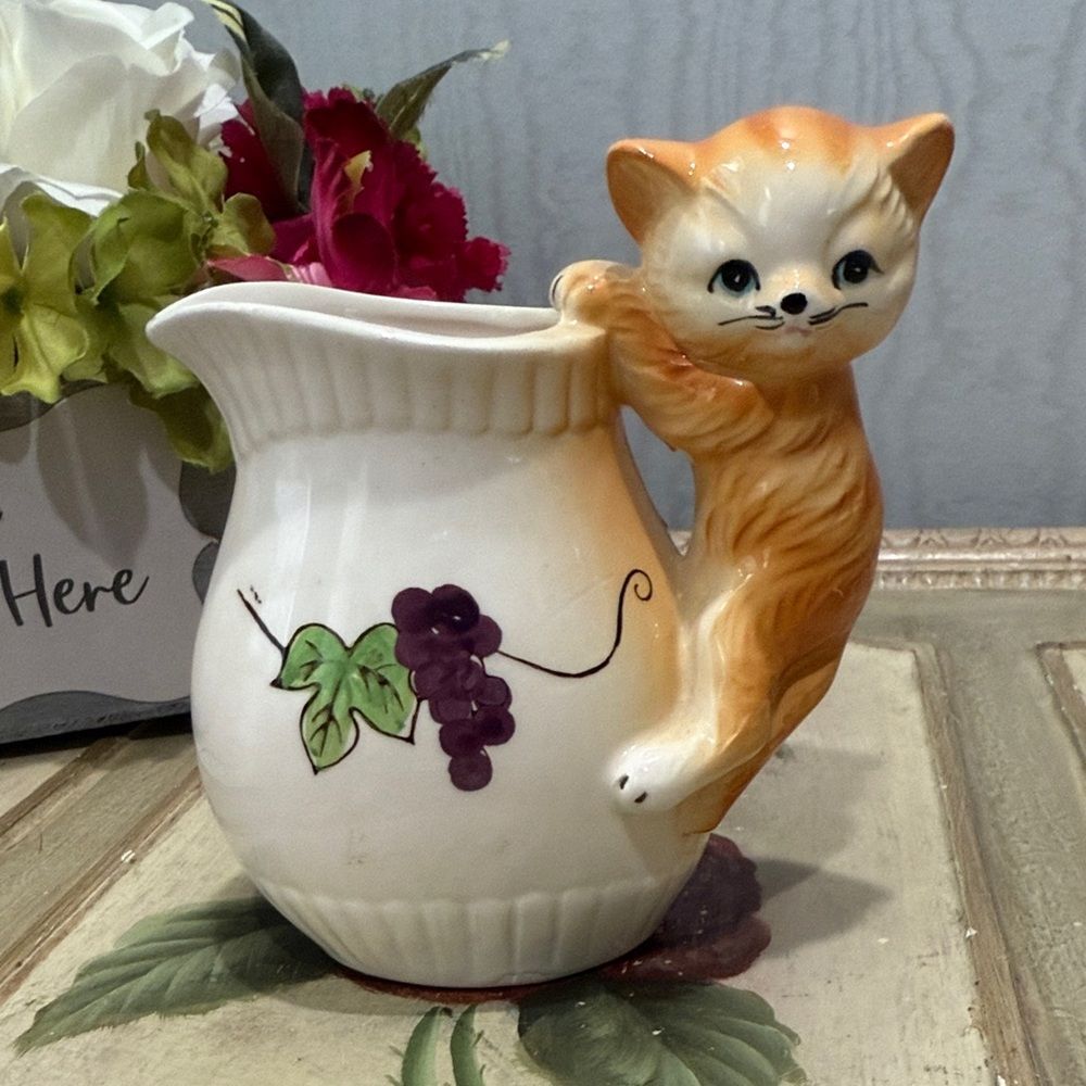 Rare Vintage Ceramic Orange Cat Kitty Creamer Jug Vase Made in Japan Adorable